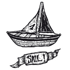 Hand drawn boat and sail banner