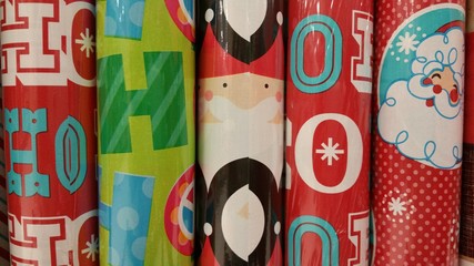 Colorful Christmas wrapping paper rolls