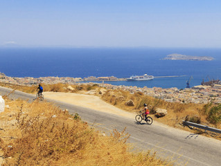 Fototapeta na wymiar bikers,island Syros Greece