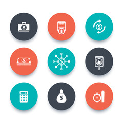 finance, investments, capital round icons