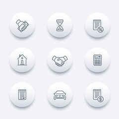 Leasing, banking, loan, lending, line round modern icons