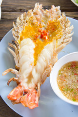 Grilled fresh big shrimp ( Macrobrachium rosenbergii) at Thailan