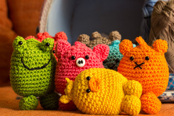 Various handmade  Amigurumi (crocheted or knitted stuffed toy)