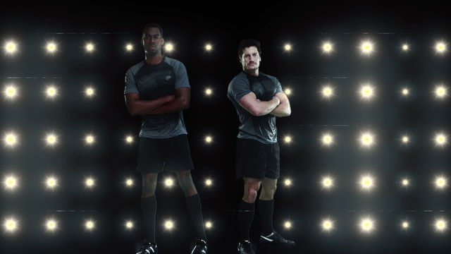 Rugby players posing to the camera