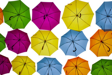 Fototapeta na wymiar colored umbrellas in the air