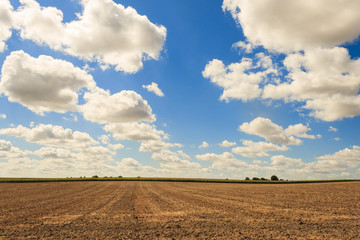 Fototapeta na wymiar overlooking a mowed field and sky with clouds