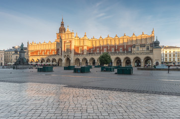 Fototapeta na wymiar Cloth hall on the main market square in Krakow, Poland, during golden hour