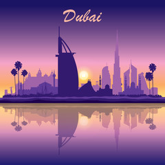 Obraz premium Dubai skyline silhouette on sunset background