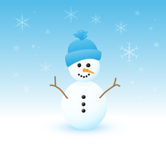 Vector Snowman icon on snow with blue sky