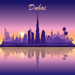 Obraz premium Dubai skyline silhouette on sunset background