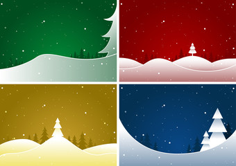 Merry Christmas Set - 4 Colored Simple Xmas Illustrations, Vector