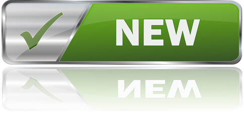 NEW / realistic modern glossy 3D vector eps banner in green with metallic border and checkmark