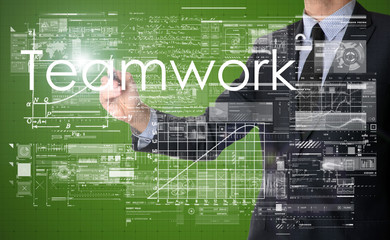 businessman writing teamwork
