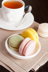 French Macarons with a cup tea