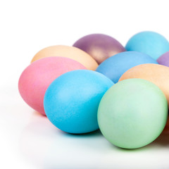 Easter eggs closeup on white