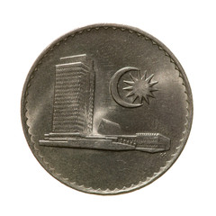  Fifty sen coin Republic Malaysia isolated on white background. © vitalily_73