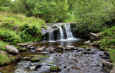Waterfall on the river Caerfanall in Powys, Wales