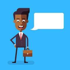 Handsome african american businessman in formal suit with a briefcase. Cartoon character - successful happy manager. Vector stock illustration in flat design.