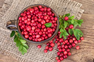 Cup with lingonberry top view