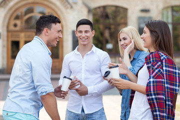 Cute young friends are resting after studying