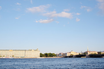 the city of St. Petersburg on the backdrop of the river Neva