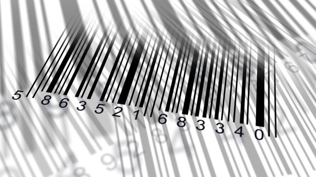 barcode scanner by barcode reader. Closeup on array of digits. chaos digits