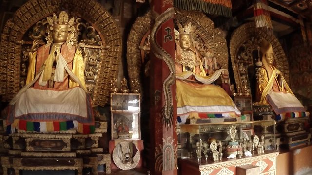 Three Golden Buddha statue inside a Buddhist temple ancient
Erdene Zuu Buddhist monastery - one of the oldest monuments of Mongolia