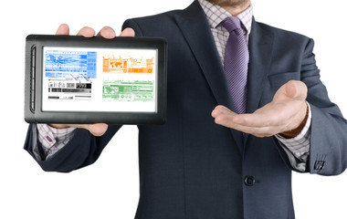 businessman working on financial graph on tablet