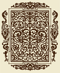 Brown ancient vintage ornament on beige background