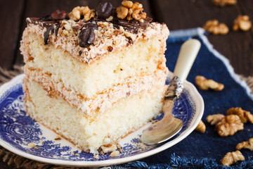 The sponge cake with coffee cream,homemade