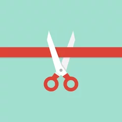 Fotobehang Scissors cutting red ribbon. Illustration in flat style © smastepanov2012