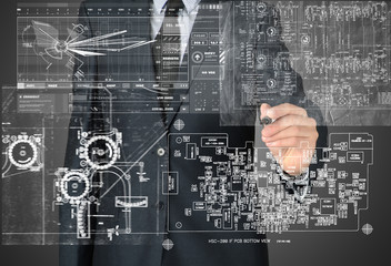 businessman writing and drawing some sketches