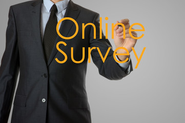 businessman writing online survey concept