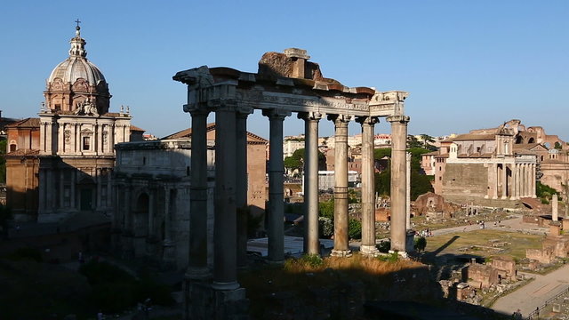 Pan Shot Roman Forum at Rome Lazio Italy