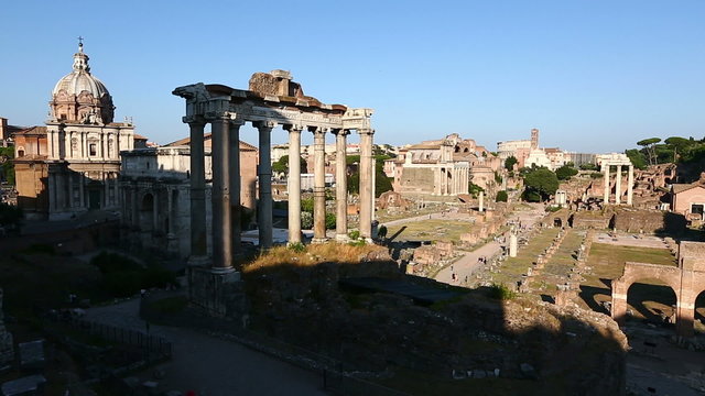 Pan Shot Tourist Visiting Roman Forum at Rome Lazio Italy