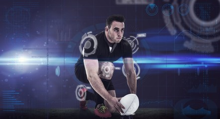 Composite image of rugby player getting ready to kick ball