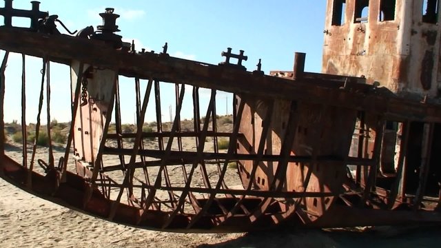 Old abandoned ships signify the ecological disaster that is the Aral Sea in Kazakhstan or Uzbekistan.