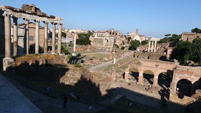 Pan Shot Tourist Visiting Roman Forum at Rome Lazio Italy