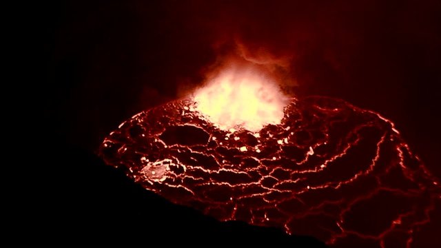 The spectacular Nyiragongo volcano erupts at night in the Democratic Republic of Congo.
