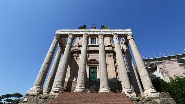 Tilt Shot  Temple of Antoninus and Faustina of Roman Forum at Rome Lazio Italy
