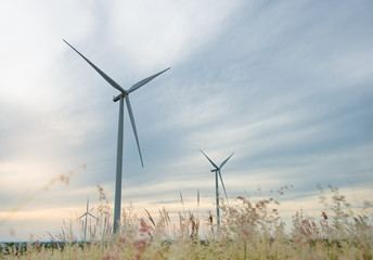 beautiful landscape image with Windturbine farm