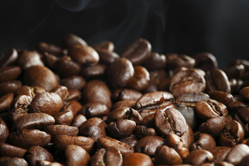 Hot roasted coffee beans