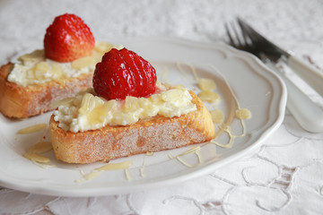  Homemade Strawberries and ricotta cheese on sourdough toast