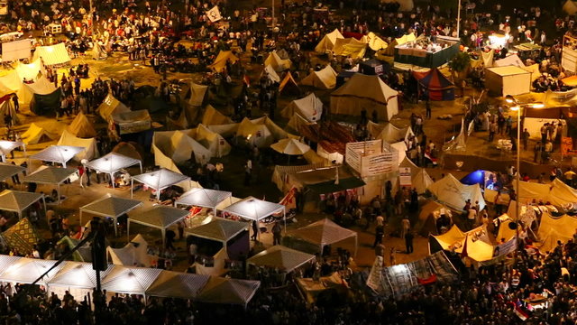 Overhead view of protestors in Cairo, Egypt