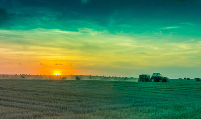 Fototapeta premium fields and meadows during sunset