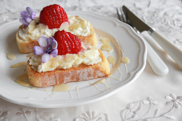  Homemade Strawberries and ricotta cheese on sourdough toast