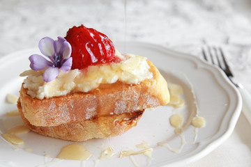  Homemade Strawberries and ricotta cheese on sourdough toast