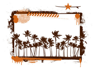 grunge and vintage summer frame with many palms