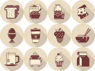 Morning menu flat brown vector icons