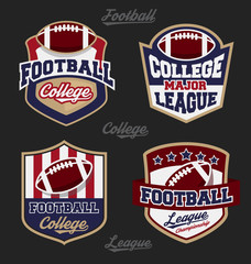 Set of football college league badge logo with four color design. Suitable for T-shirt apparel design. Vector illustration
